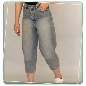 شلوار جین بالونی آبی سنگی روشن کد 1020/4