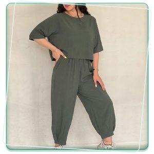 ست کراپ تیشرت و شلوار بالونی
